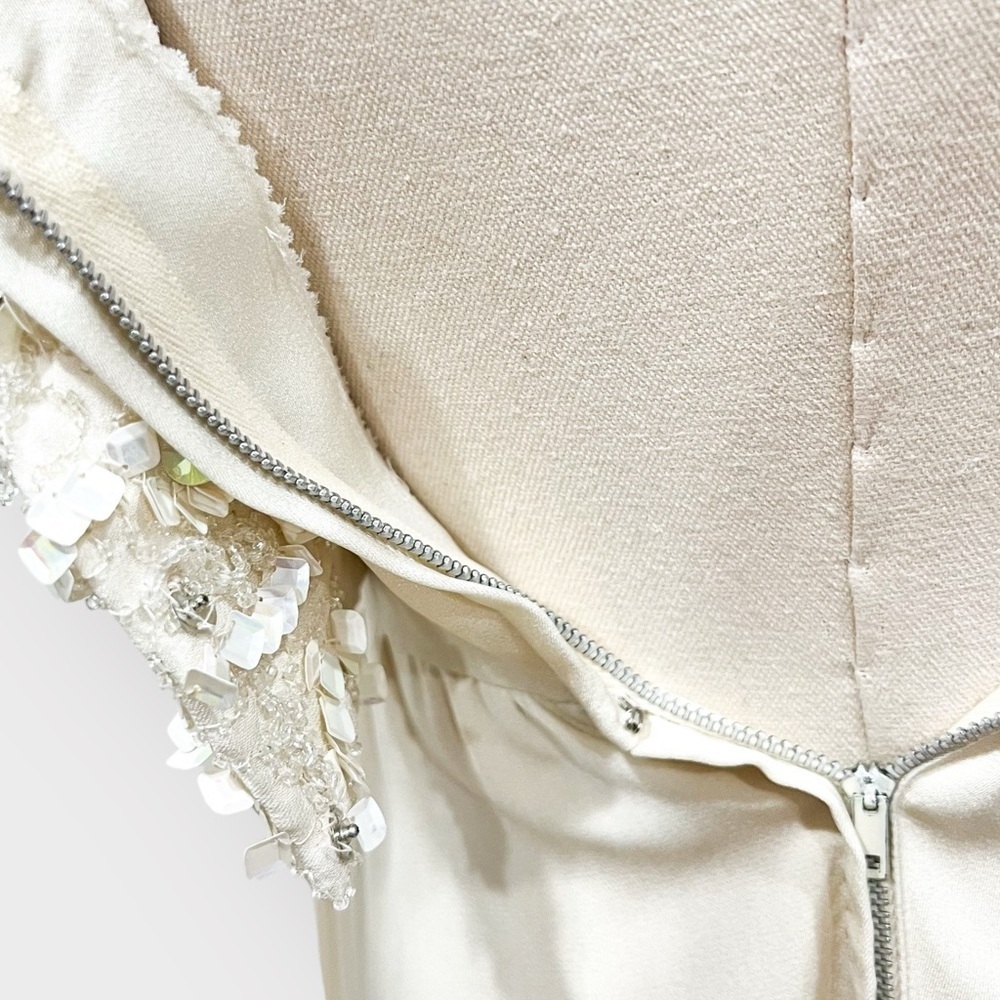 SAKS FIFTH AVENUE Vintage Sequin Crystal Embellished Ivory Bridal Bow Dress - Picture 8 of 9